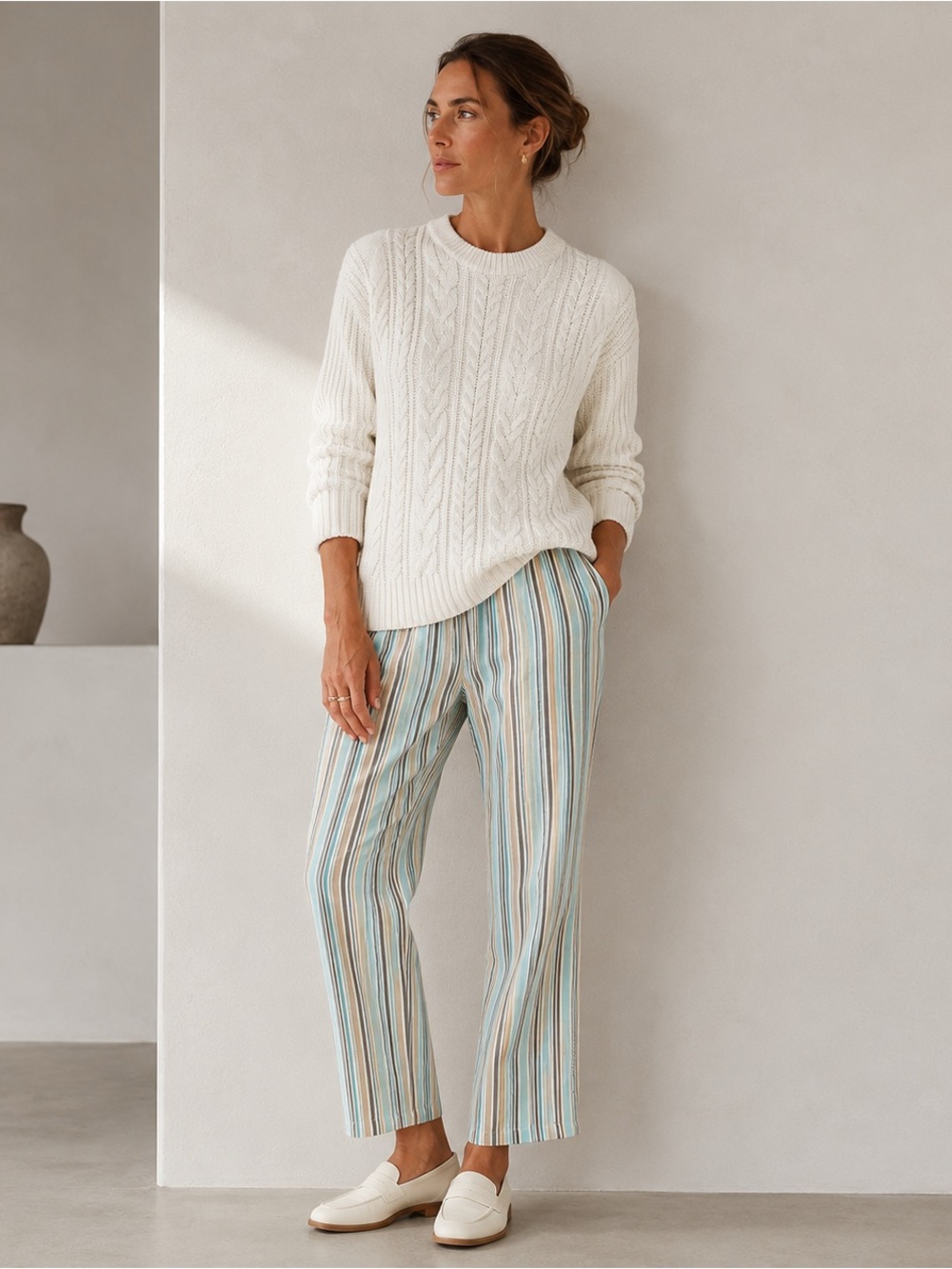 J.Jill Linen Blend Striped Pull-On Pants XL Coastal Beach Resort Wide Leg